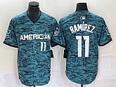Men's Cleveland Indians #11 Jose Ramirez Number Teal 2023 All Star Cool Base Stitched Jersey,baseball caps,new era cap wholesale,wholesale hats